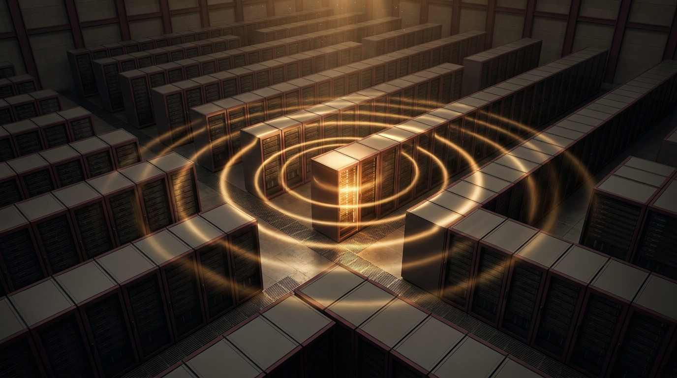 A cascading chain reaction spreading outward from a single point of failure