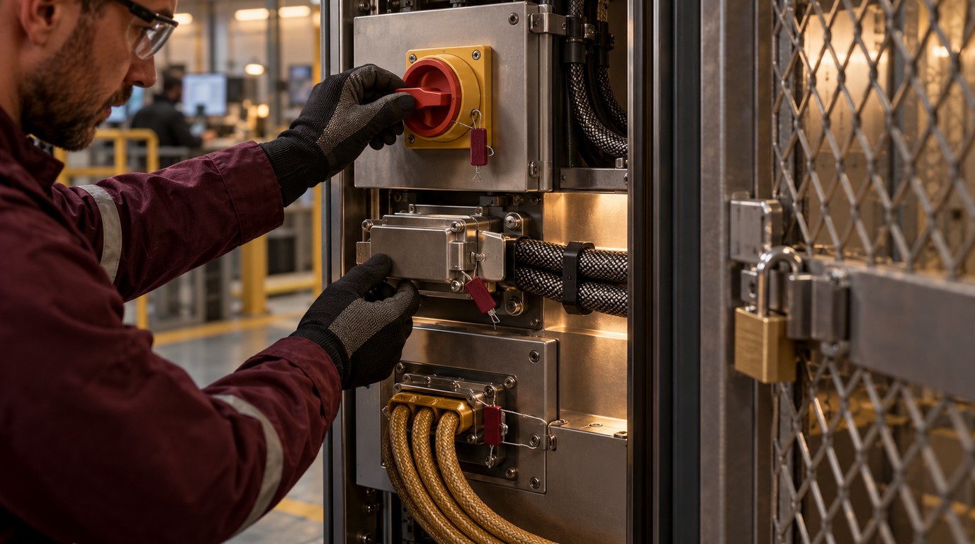 A security engineer verifies separate sealed controls at an isolated network junction