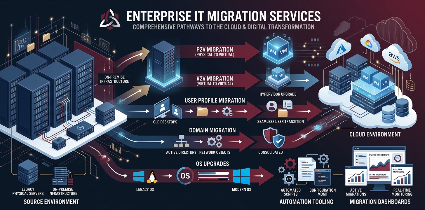 Enterprise Migration Services — P2V, V2V, OS, User, and Domain migrations